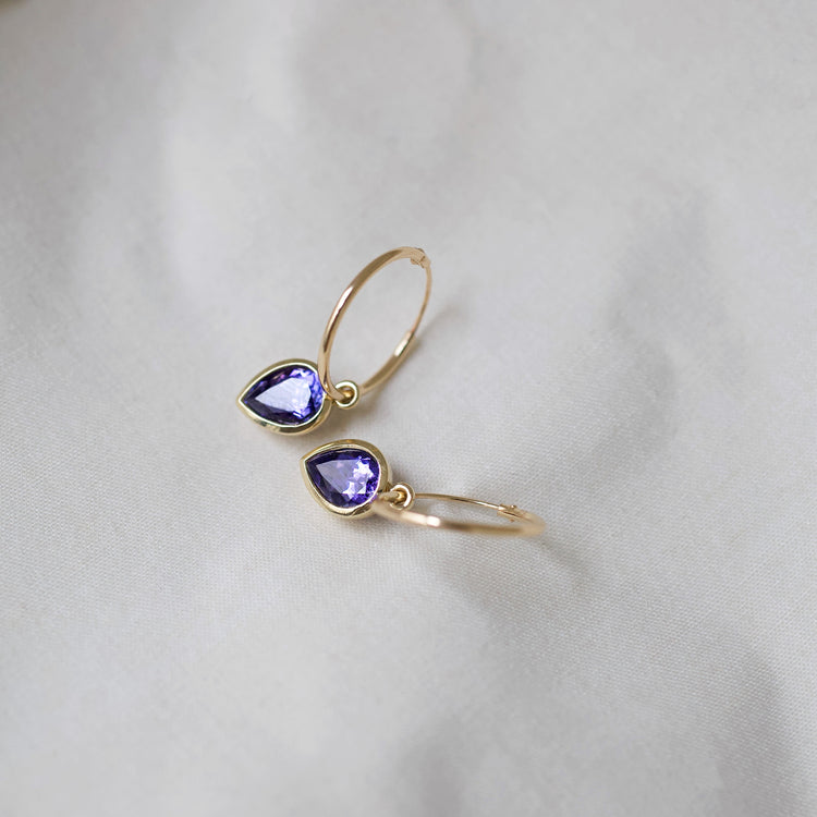 Tanzanite Bezel Drop Hoops