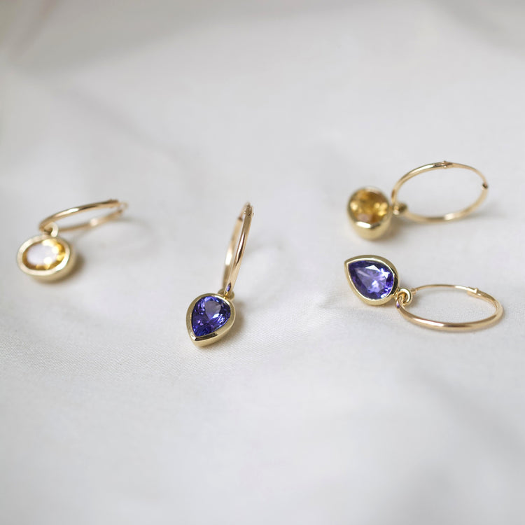 Tanzanite Bezel Drop Hoops