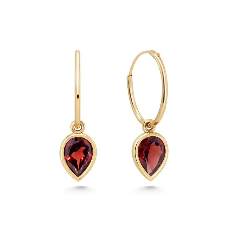 Garnet Bezel Drop Hoops