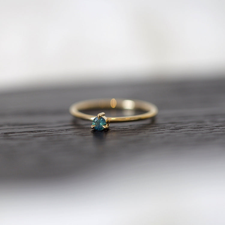 Mini Round Teal Sapphire Promise Ring