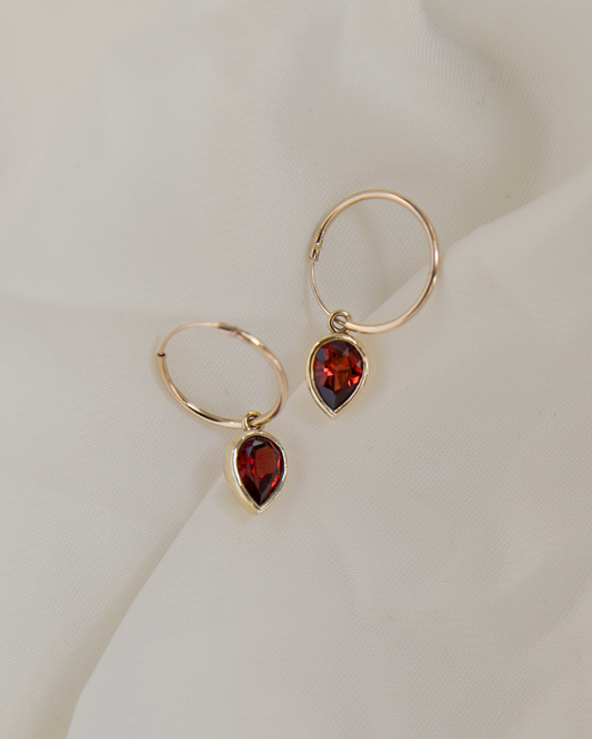 Garnet Bezel Drop Hoops