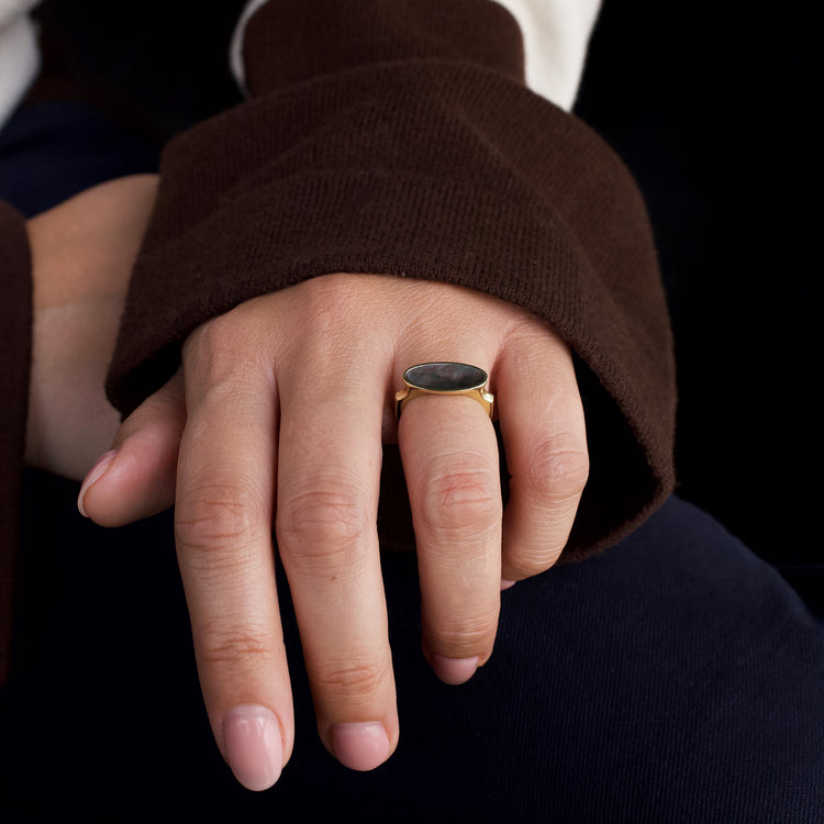 Black Pearl Amulet Ring