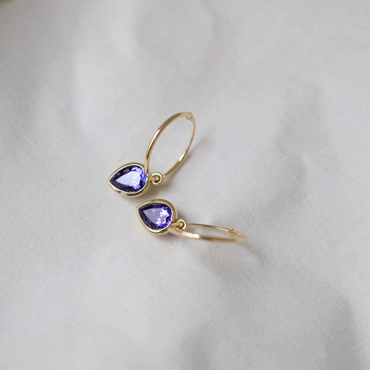 Tanzanite Bezel Drop Hoops
