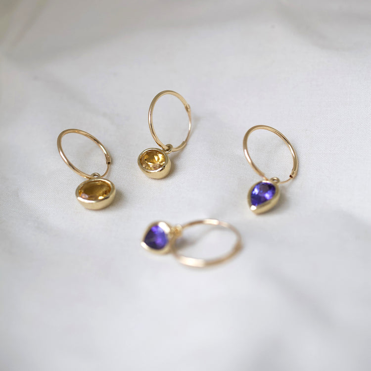 Citrine Bezel Drop Hoops