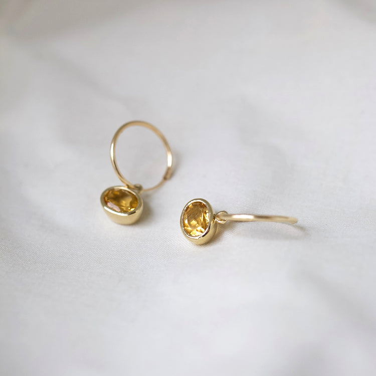Citrine Bezel Drop Hoops