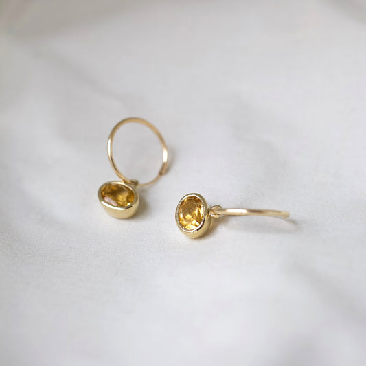 Citrine Bezel Drop Hoops