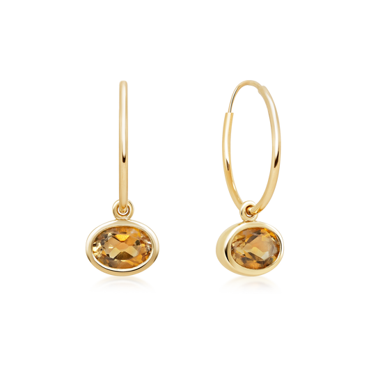 Citrine Bezel Drop Hoops