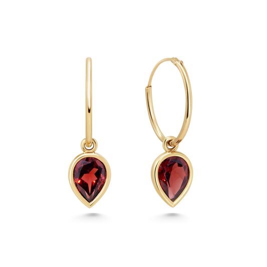 Garnet Bezel Drop Hoops