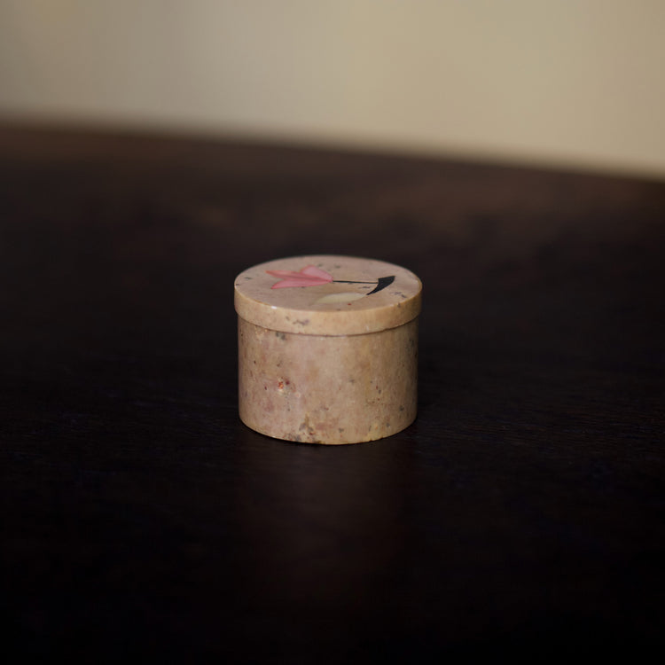 Small Round Cream Marble Box