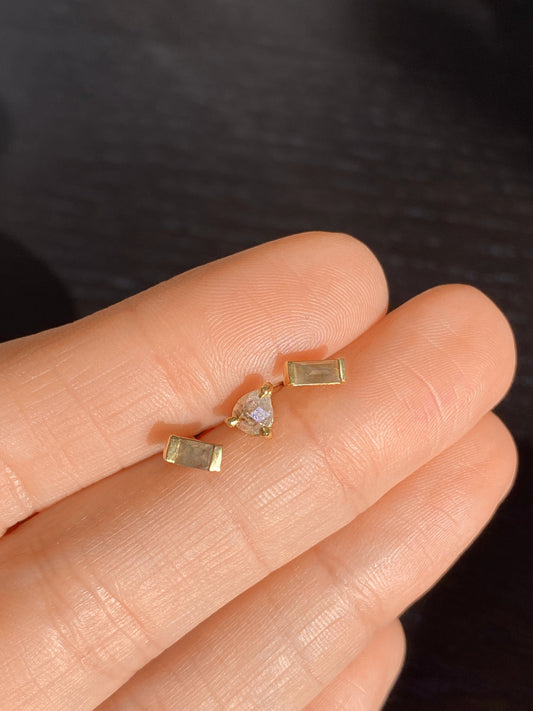 Grey Pear Diamond Stud Earring